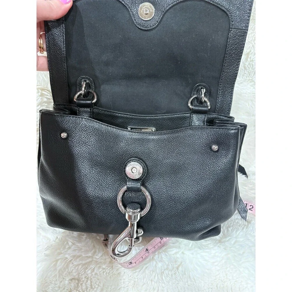 Rebecca Minkoff Womens Small Black Flap Bag Silver Hardware